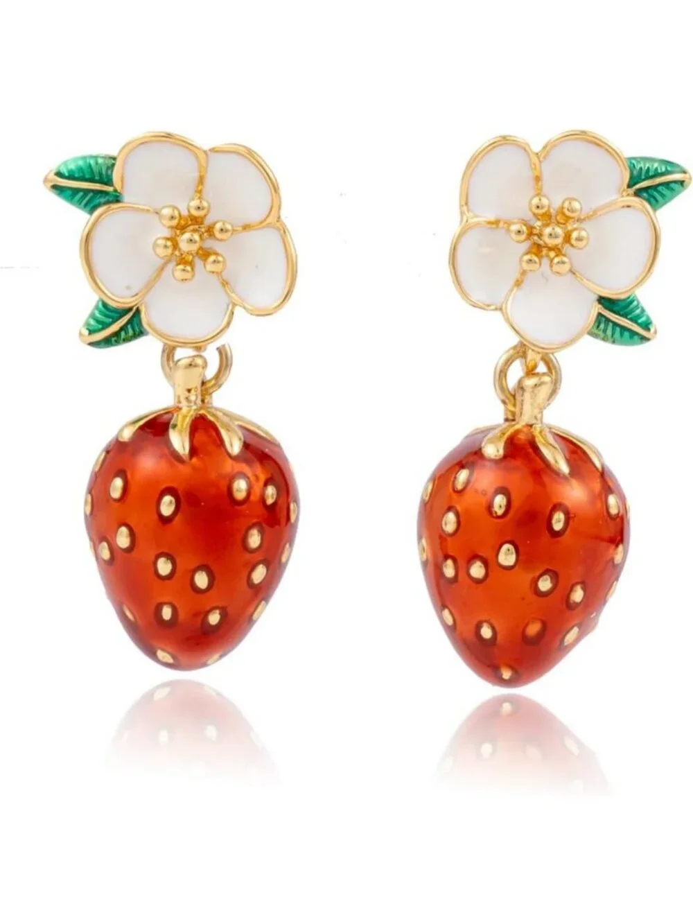 Cute Strawberry Dangle Earrings for Women | Handcrafted Enamel Fruit Jewelry